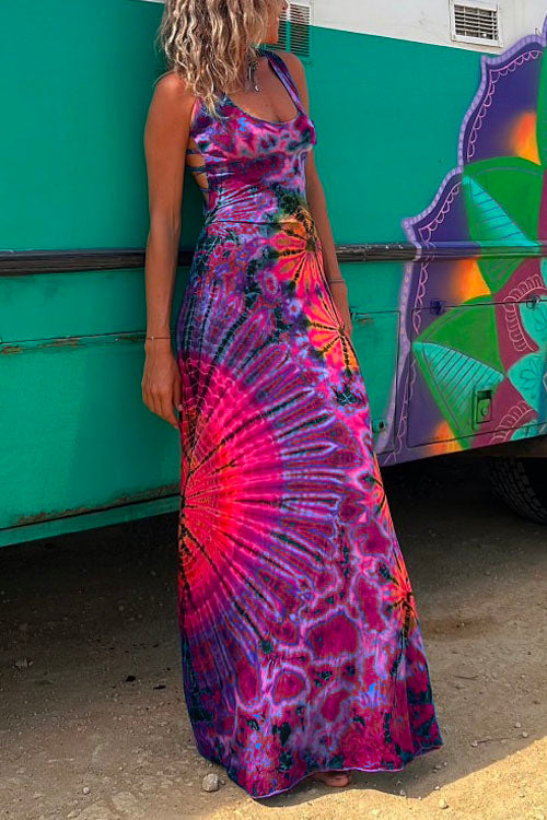 Heididress Strappy Backless Tie Dye Maxi Dress