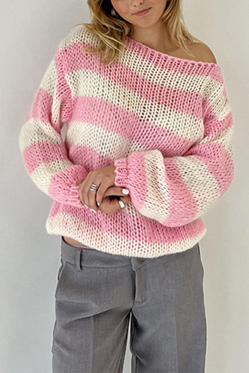 Heididress Drop Shoulder Striped Casual Pullover Sweater