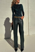 Heididress High Rise Faux Leather Pocketed Straight Leg Pants