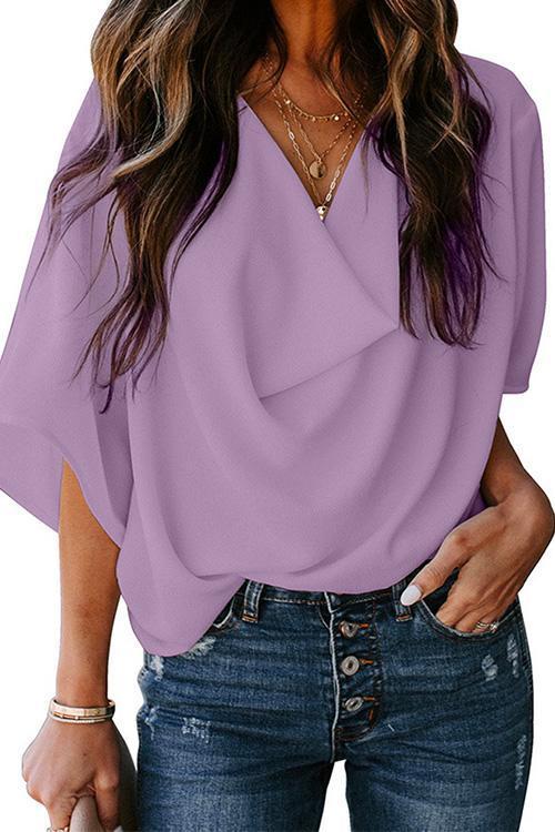 Heididress Cowl Neck Short Sleeve Drape Chiffon Shirt