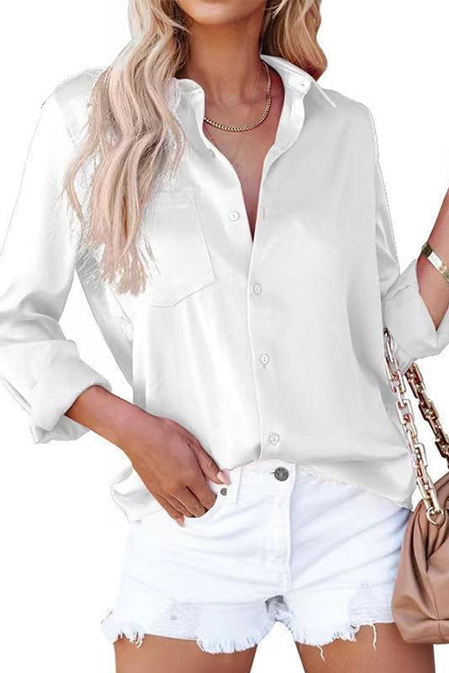 Heididress Lapel Long Sleeves Button Down Satin Shirt
