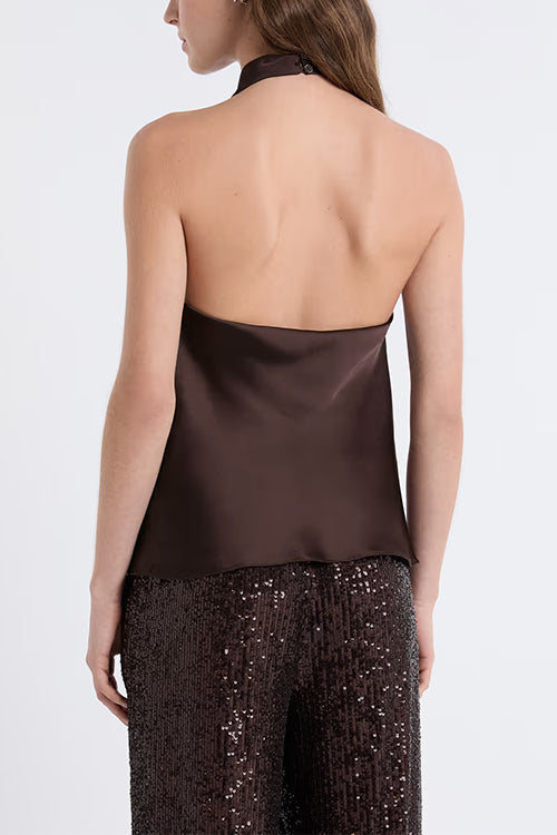 Heididress Chic Halter Cowl Neck Sleeveless Satin Top