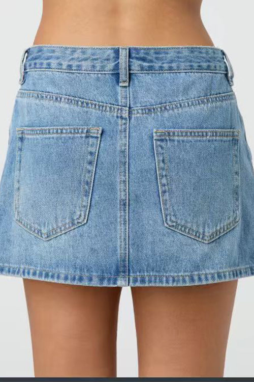 Heididress One Button Pocketed Denim Mini Skirt