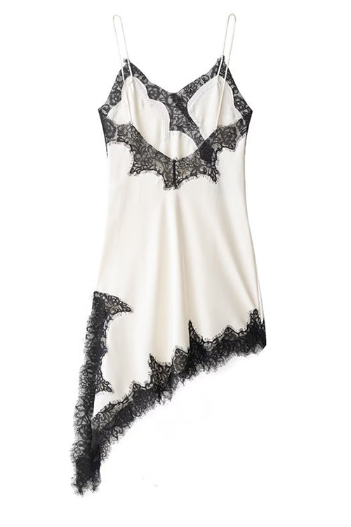 Heididress Spaghetti Strap Lace V Neck Irregular Hem Mini Dress