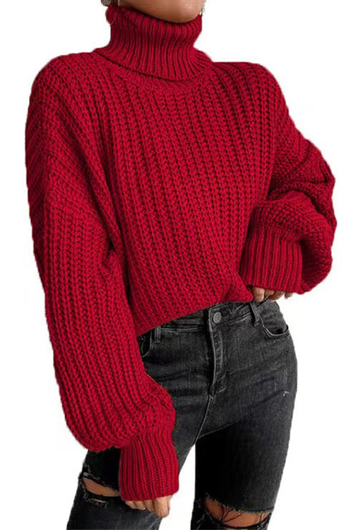 Heididress Turtleneck Drop Shoulder Comfy Pullover Sweater