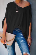 Heididress Loose V Neck Batwing Sleeve Solid T Shirt