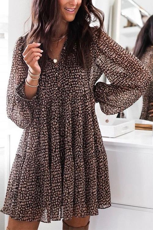 Heididress V Neck Leopard Swing Mini Dress