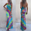 Heididress Sleeveless Halter Backless Maxi Tie Dye Dress