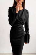 Heididress Solid Front Cross Slit Back Ruched Midi Dress