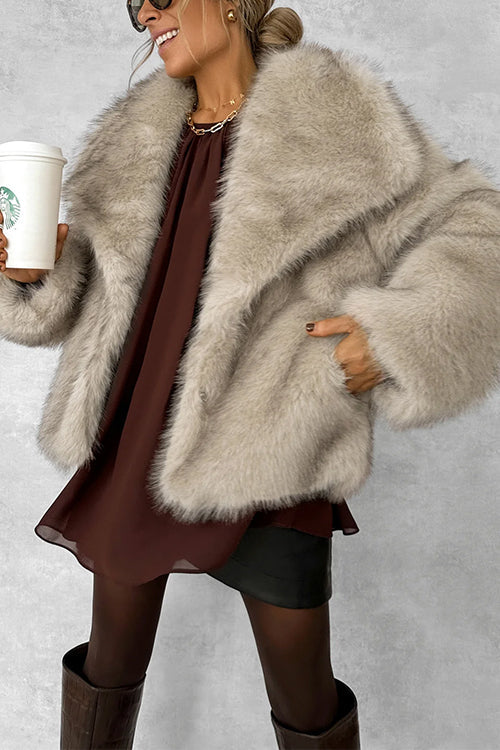 Heididress Collared Open Front Winter Faux Fur Coat