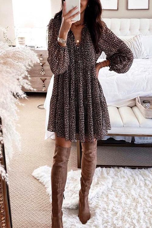 Heididress V Neck Leopard Swing Mini Dress