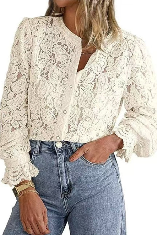 Heididress Ruffle Long Sleeves Button Up Lace Shirt