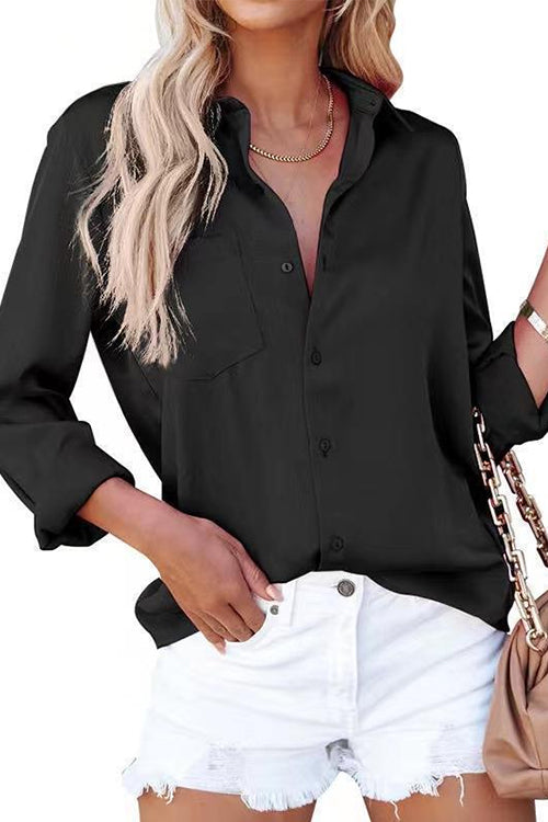 Heididress Lapel Long Sleeves Button Down Satin Shirt