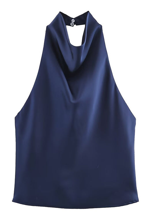 Heididress Chic Halter Cowl Neck Sleeveless Satin Top