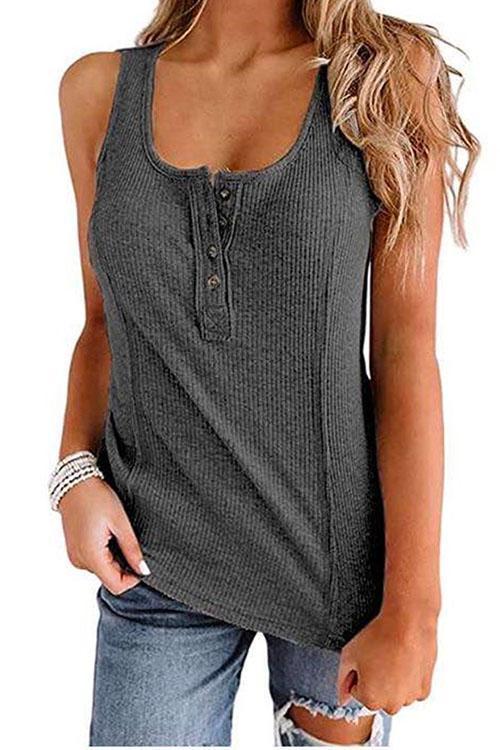 Heididress Buttons Sleeveless Stretchy Top