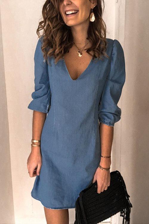 Heididress Annette V Neck Elastic Cuffs Mini Dress(5 Colors Available)