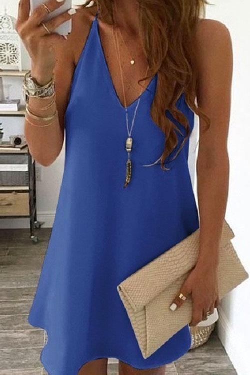 Heididress Solid V-neck Sleeveless Chiffon Swing Dress