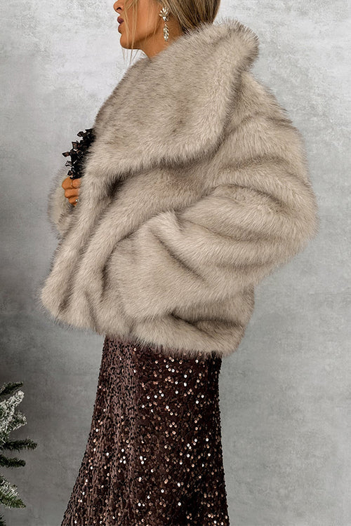 Heididress Collared Open Front Winter Faux Fur Coat