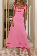 Bow Shoulder Sleeveless High Waist Maxi Dress
