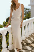 V Neck Sleeveless Knit Maxi Dress with Sequin