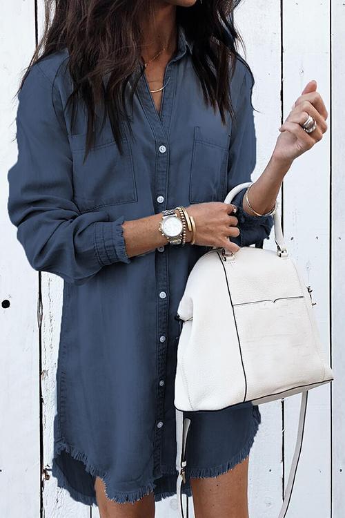 Heididress Hot Sale Button Down Denim Shirt Dress ( 2 Colors)