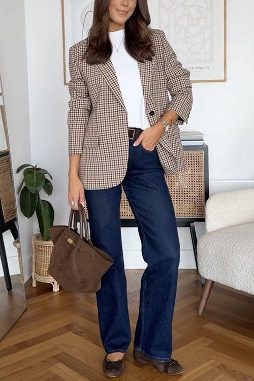 Heididress Notch Lapel Single Breasted Plaid Blazer