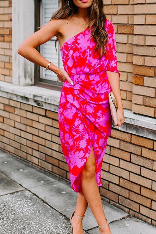 Heididress One Shoulder Waisted Ruched Floral Dress