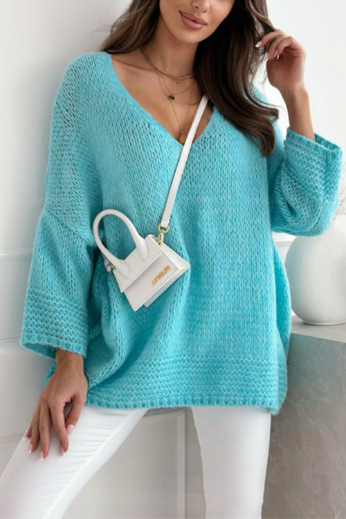 Heididress V Neck Drop Shoulder Slouchy Pullover Sweater
