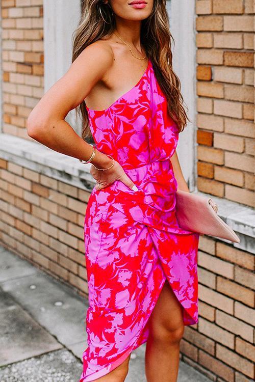 Heididress One Shoulder Waisted Ruched Floral Dress