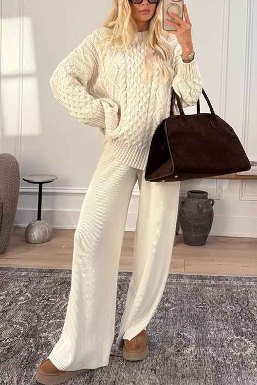 Heididress Drawstring Waist Ribbed Knit Wide Leg Pants
