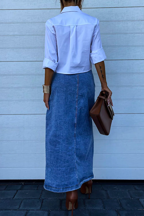 Heididress High Rise Button Down Slit Denim Skirt