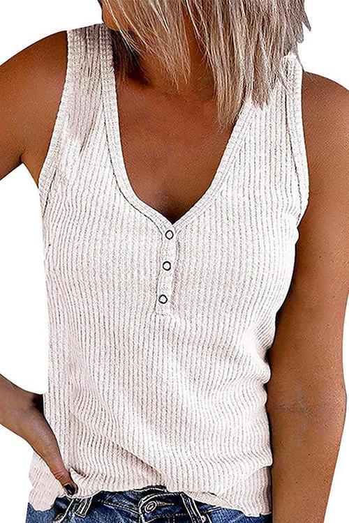 Heididress Buttons V Neck Sleeveless Solid Top
