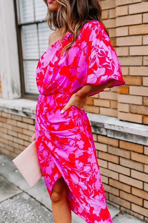 Heididress One Shoulder Waisted Ruched Floral Dress