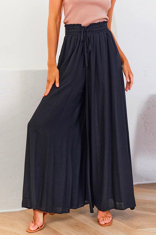Heididress Drawstring Elastic Waist Wide Leg Baggy Pants(5 Colors Available)