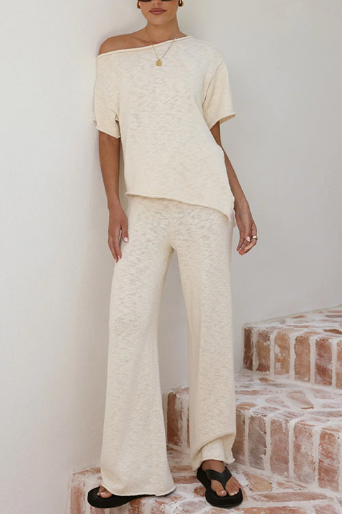 Elastic Waist Wide Leg Knit Pants