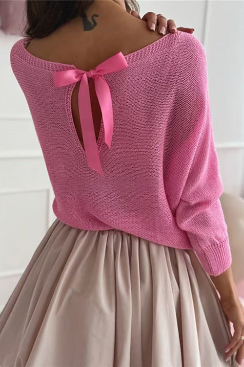 Heididress Boat Neck Bow Back Cut Out Pullover Sweater