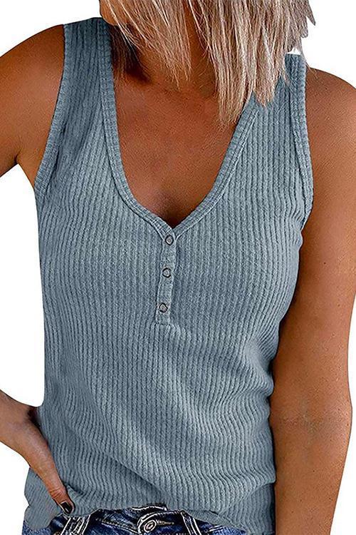 Heididress Buttons V Neck Sleeveless Solid Top