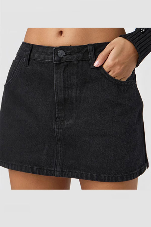 Heididress One Button Pocketed Denim Mini Skirt