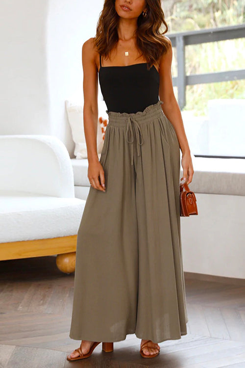 Heididress Drawstring Elastic Waist Wide Leg Baggy Pants(5 Colors Available)