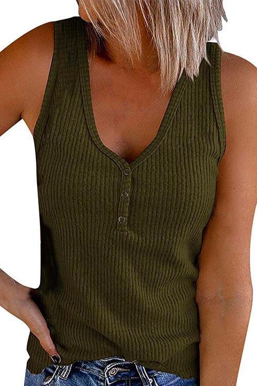 Heididress Buttons V Neck Sleeveless Solid Top