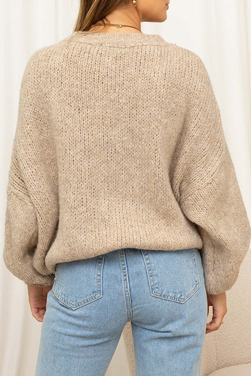 Heididress Drop Shoulder Lantern Long Sleeves Comfy Pullover Sweater
