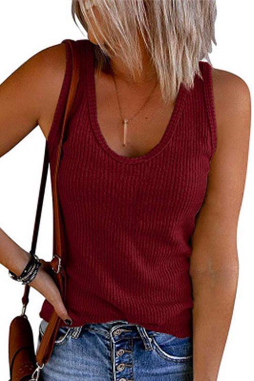 Heididress Scoop Neck Ribbed Solid Sleeveless Top