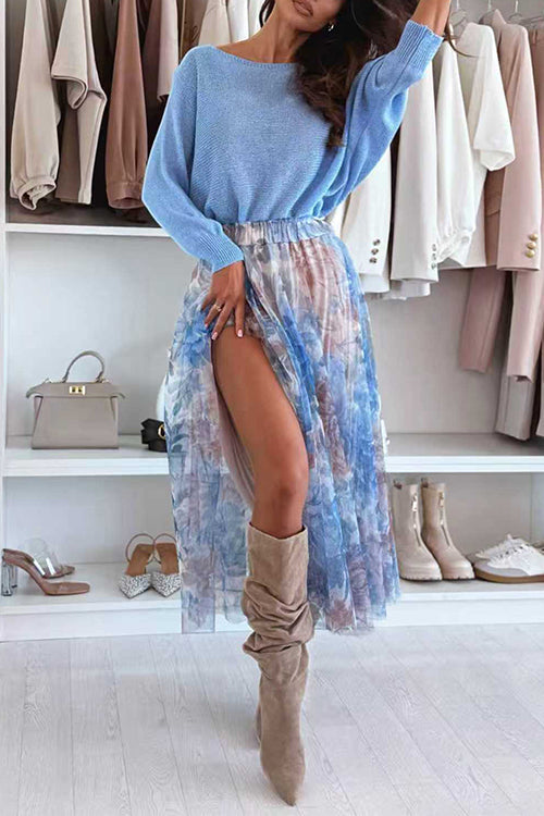 Heididress Elastic Waist Floral Print Chiffon Maxi Skirt