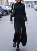 Heididress Turtleneck Long Sleeve High Split Maxi Dress