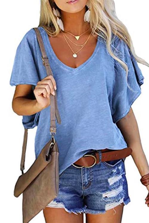 Heididress V Neck Flare Sleeve Summer T Shirt