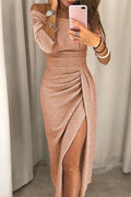 Heididress Off Shoulder Waisted Slit Glitter Party Dress
