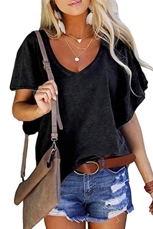 Heididress V Neck Flare Sleeve Summer T Shirt