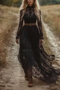Heididress Long Sleeves Button Up Lace Maxi Dress