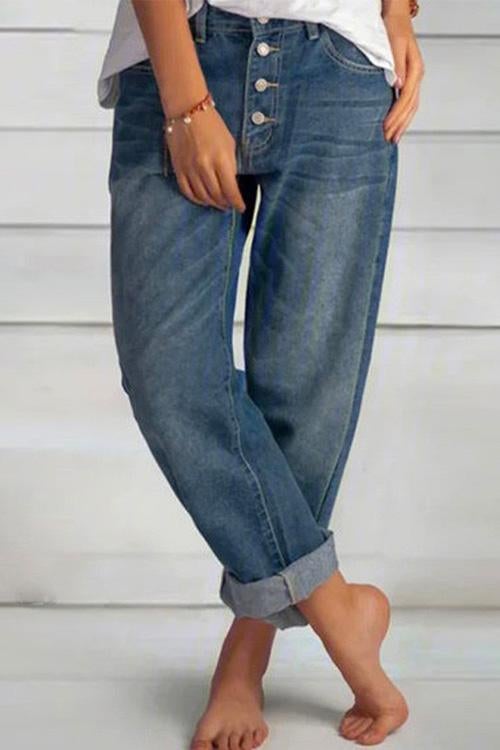 Heididress Boyfriend Style Button Down Straight Leg Jeans
