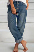 Heididress Boyfriend Style Button Down Straight Leg Jeans